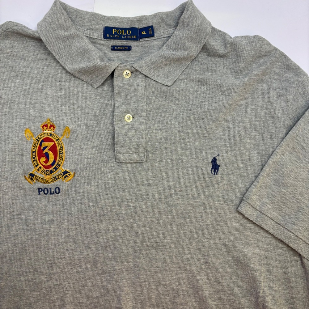 Polo Ralph Lauren Mens XL Gray Classic Fit Crest‎ Logo Short Sleeve Polo Shirt
